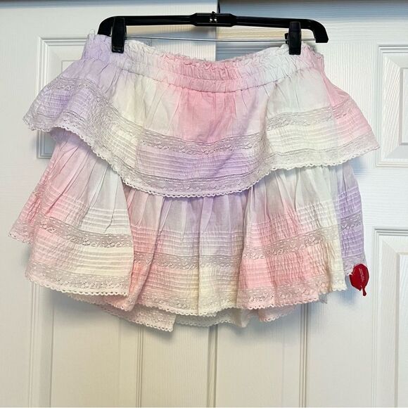 Loveshackfancy Ruffle Mini Skirt Multicolor Tie Dye XL NEW MSRP $225 - Picture 2 of 8
